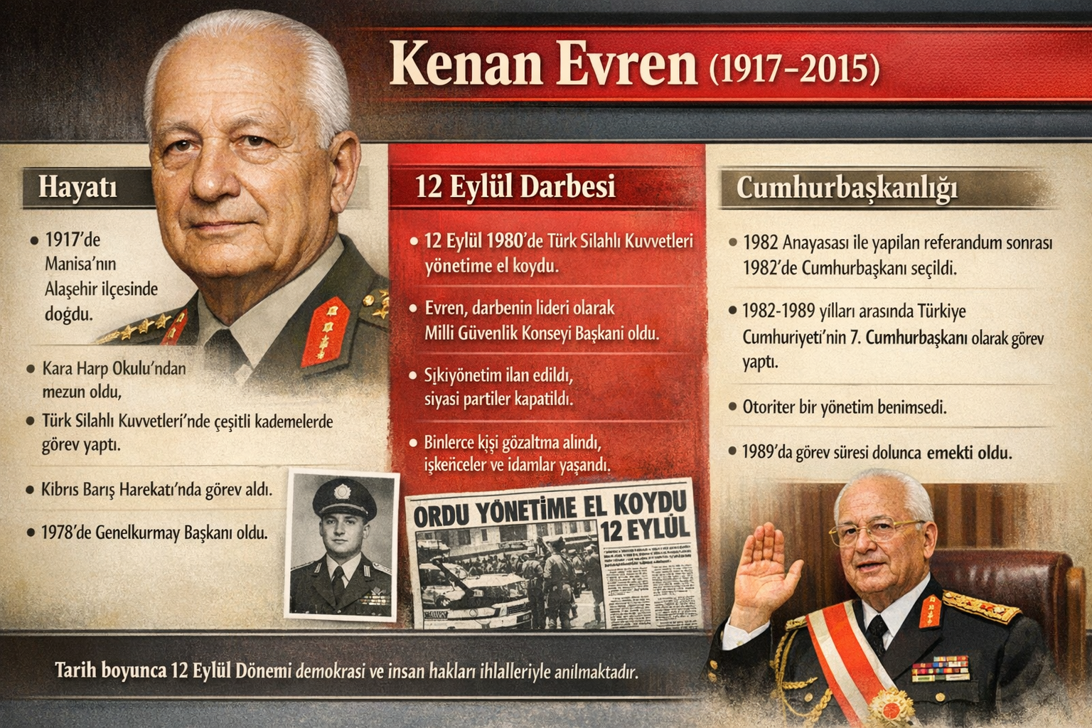 Kenan Evren: 12 Eylül Darbesinin Lideri ve Türkiye'nin Yedinci Cumhurbaşkanı